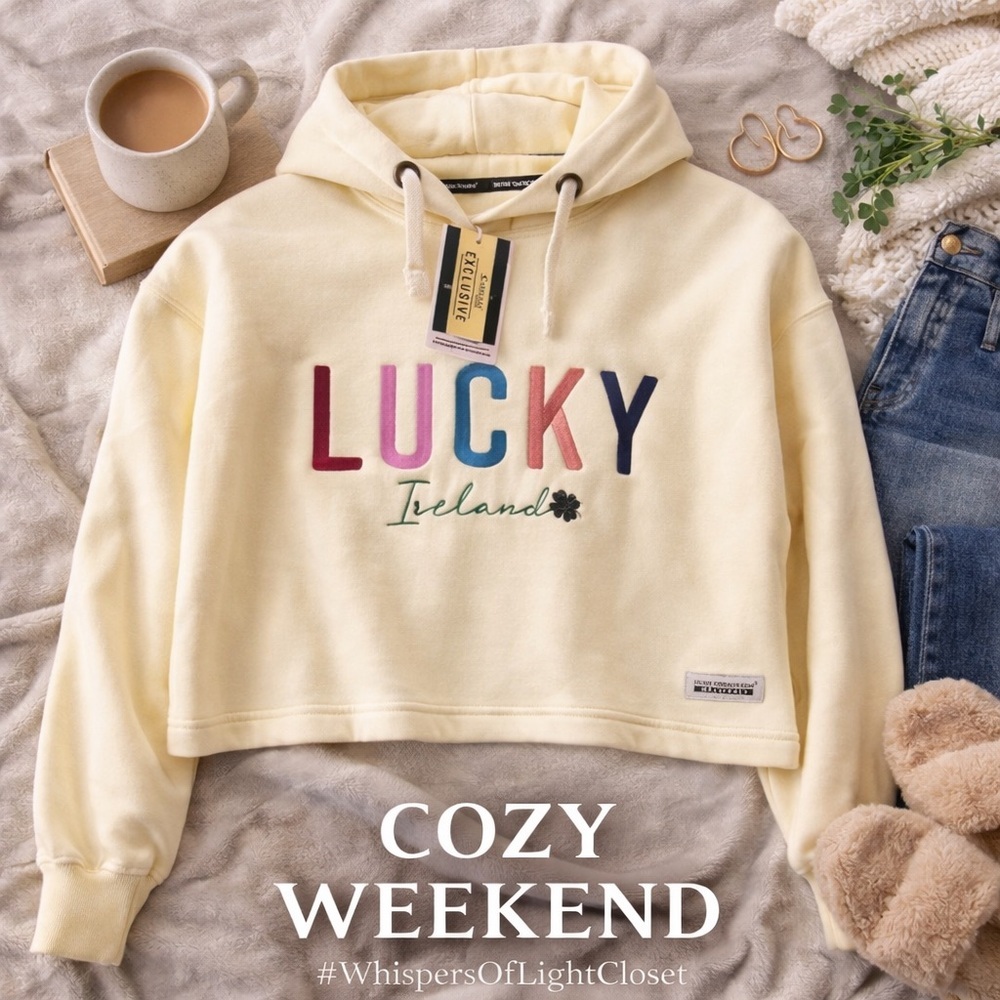 Lucky Ireland Cream Cropped Hoodie